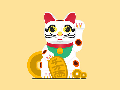 Maneki-neko cat chinese coin illustration japanese lucky lucky cat meow money money cat