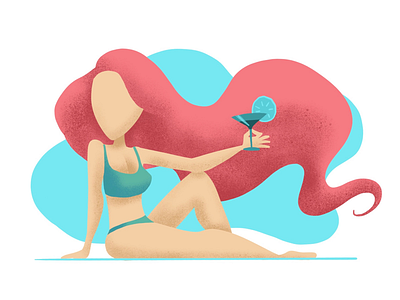 the beach and martini beach girl illustration