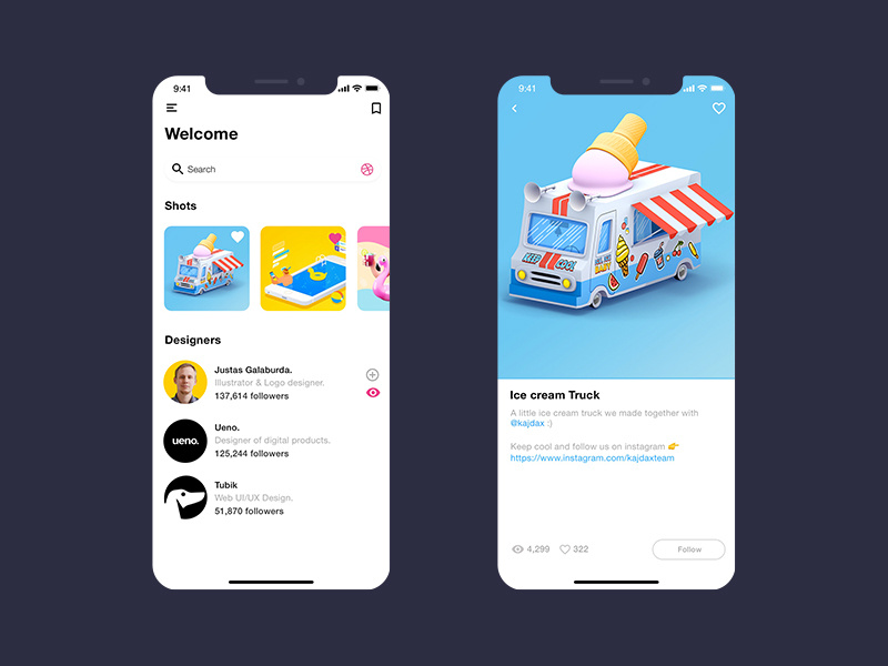 Dribbble App Ui by Hakim on Dribbble