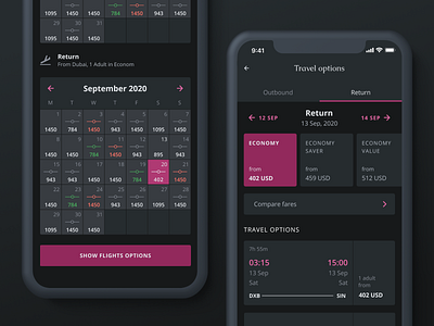 💺Fare Calendar & Class selection concept mobile app uix ux