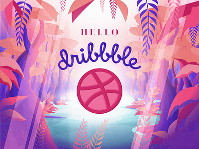 Hey dribbbleland (: adobe cc ai debut hello dribbble illustration illustrator ipad jungle leaf nature organic river sunlight swamp tree