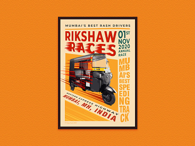 Rikshaw Race Vintage Style Poster antique art artwork auto design design style graphic design mumbai poster poster a day race rickshaw speed typography vintage design
