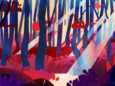 SHINY FOREST colorful design flat forest illustration landscape magic rays shiny