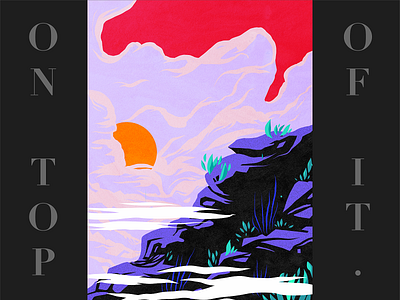 On top of it clouds colorful design flat graphic illustration landscape mountain