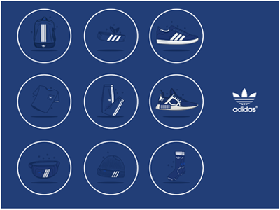 Adidas Icons animation bag brand clothing dribble hat icon illustration product shoe sneaker vector