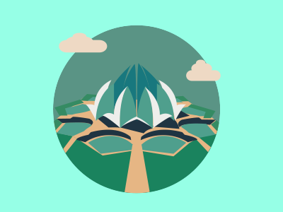 The Lotus Temple - Icon Illustration architecture badge building cloud design flower graphic icon illustration india temple vector