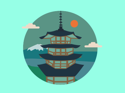 The Chureito Pagoda - Icon Illustration animation architecture badge badges blue building graphic icon illustration mountain temple vector