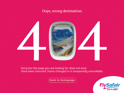 FlySafair 404 Page (Concept Design) 404 404 page branding colors creative agency design design agency design studio graphic graphic design graphicdesign interface photo pink ui ux web web development website website design