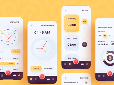 iOS Alarm Clock App 2020 alarm alarm clock app clean clock clock app color colour minimal popular trend trendy ui user experience userinterface ux