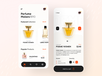 Perfume Product App. app design color design minimal trend trendy ui uidesign uiux ux