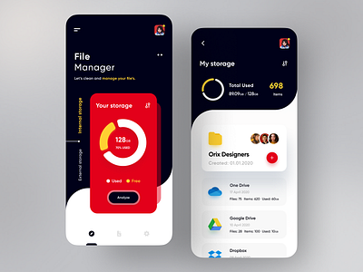 File Manager App app appdesign dark ui figma file manager file sharing minimal popular red trend trending ui