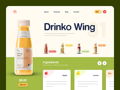 Web Header - Drinko Wing header illustraion landingpage minimal modern product page products web webdesign