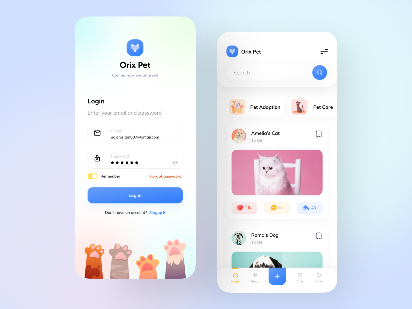 Orix Pet Community cat clean community app dog dribbble dribbble best shot gradient home login minimal orix orixapp orixpet orixweb pet petapp popular popular shot sajon simple