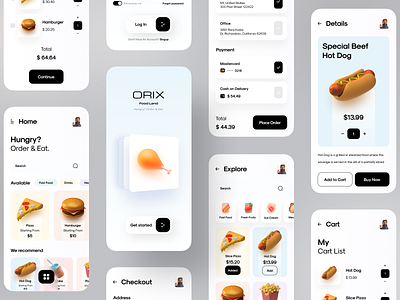 Orix Food App app design application cart delivery design dribbble best shot food minimal mobile mobile app mobile app design payment trend trendy ui uidesign ux