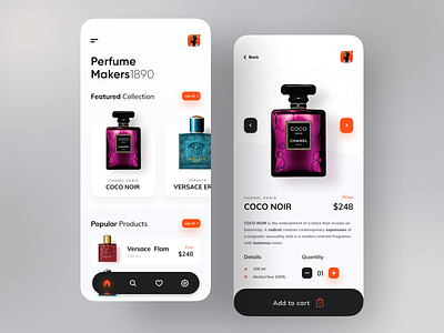 Perfume Product App. app design design dribbble best shot minimal mobile mobile app perfume trend trending trendy ui ux