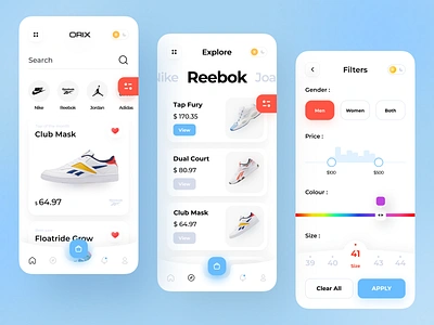 Shoes App app app design application color design filter ios minimal mobile nike nike shoes reebok shoe shoes shoes app shoes store snickers ui ux