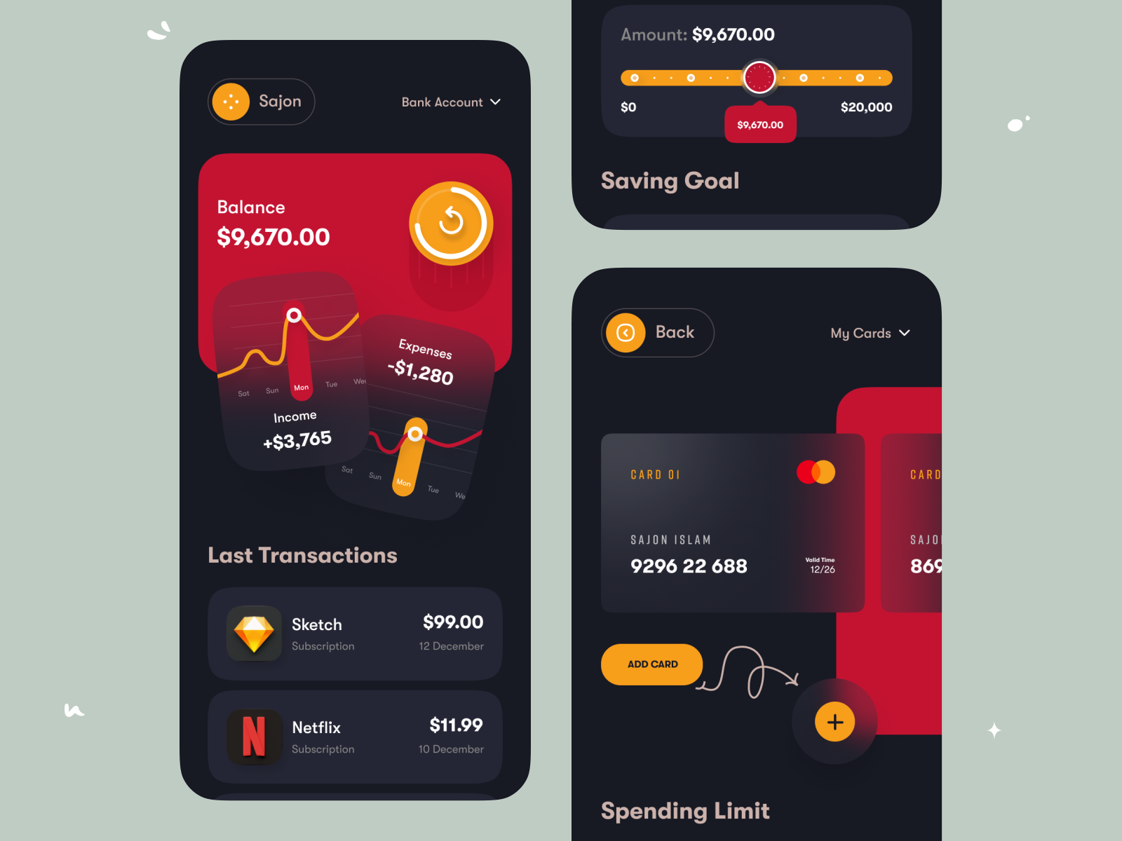 Banking Wallet App by Sajon for Orix Creative on Dribbble