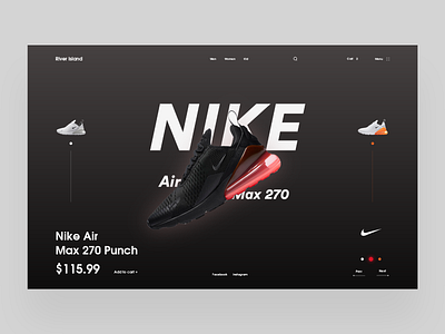 Nike Air Max 270 cart dark design header landing minimal nike shoe shop sneaker typography ui ux web