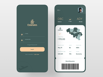 Boarding Pass App 2019 trend airline airplane app design barcode boarding pass color green login login form login screen map plane ticket trend trendy ui uidesign ux uxdesign