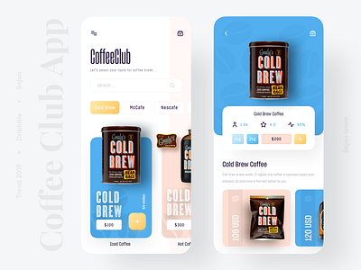 Coffee Club App 2019 trend app app design application cart coffee coffeeshop colors design minimal popular product trend trendy ui uidesign uidesigner uiux ux uxdesigner