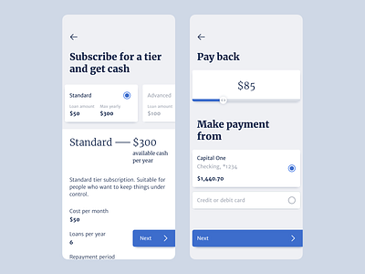 Tier subscription app balance bank cash credit finance interaction interface loan mobile money payment subscription ui ux wallet