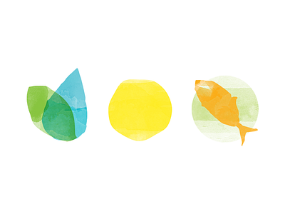 Watercolor Icons fish icons leaf summer sun water watercolor