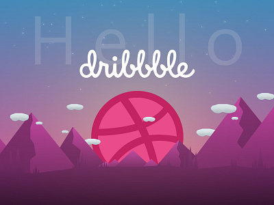 Hello Dribbble! debut flat design hello dribbble illustration landscape