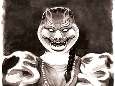 #12 Tiger Lady ink mask monster portrait
