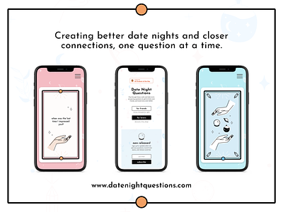 Date Night Questions app branding design illustration layout mobile ui website