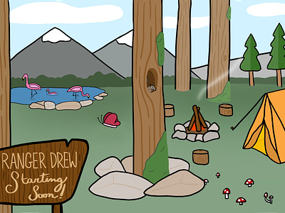 Ranger Drew Branding camping design illustration outdoors tent woods