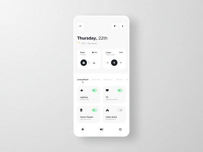 Smart Home App app automation card clean dashboard design system home ios mobile music player player smart smart home smart lock switch temperature toggle ui ux white