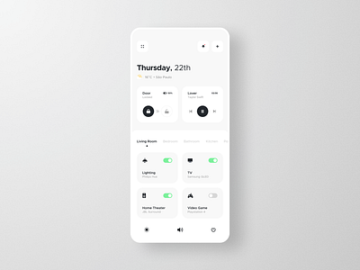 Smart Home App app automation card clean dashboard design system home ios mobile music player player smart smart home smart lock switch temperature toggle ui ux white