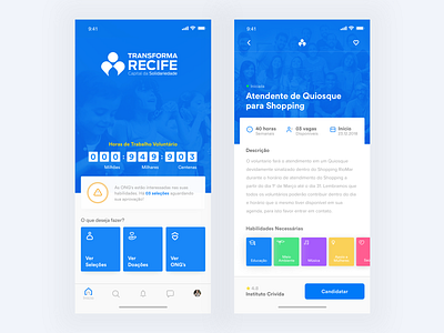 Social network for volunteers - App app application button clean exploration flat interface ios iphone iphone x minimal mobile app modal social network tab tabbar trending ui ux white