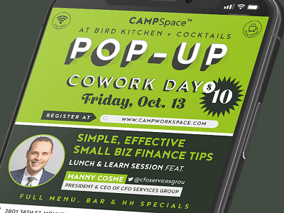 CAMPSpace (Social Media Flyer) campspace co working event planning financial advice instagram maryland small business social media