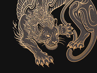 Winged Lion drawing gold illustration illustrator lineart linework lion monoline procreate winged lion