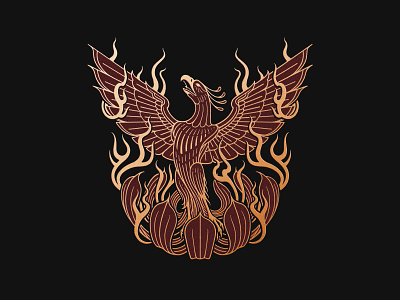 Rising Phoenix 🔥 drawing fire gold illustration illustrator lineart linework monoline phoenix