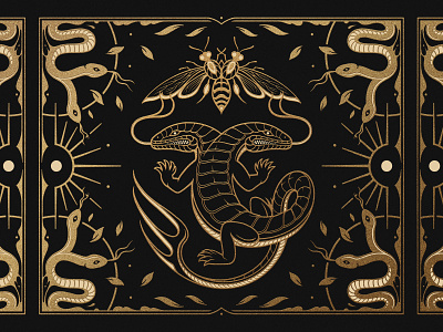 Double Trouble digital art drawing fantasy gold gold fever illustration illustrator insect line art line drawing linework lizard monoline procreate snake