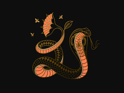 Golden Snake adobe photoshop design drawing gold graphic design illustration illustrator linework logo procreate skull snake snake illustration tattoo