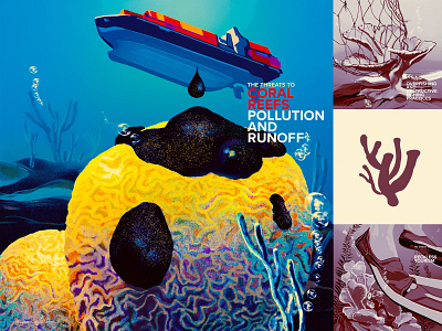 Saving Coral - what endangers corals 1 climate change color coral reefs digital ecoawareness educational resources illustration oceans pollution retro wflemming