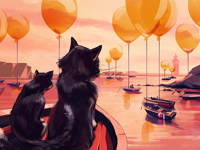 Cat's Universe animal cat color fantasy illustration landscape sea
