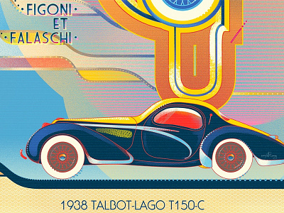 Talbot Lago 1938 art deco automotive car color composition illustration palette retro typography vector