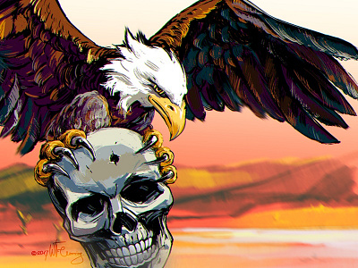Eagle with a skull color comic drawing grand theft auto illustration ink retro