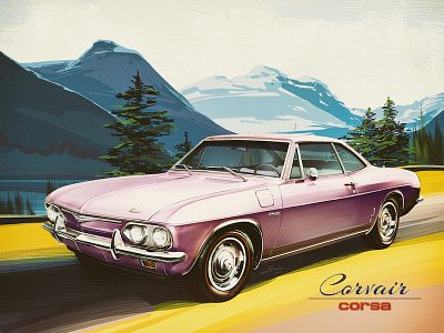 Corvair - retro illustration automobile car hand drawn illustration retro wflemming