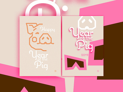 Happy Year Of The Pig in pink adobe illustrator color digital geometric graphic design illustration logo piglet poster retro typography vector wflemming