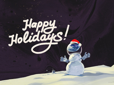 Happy Holidays color digital happy holidays illustration mars retro snowman space wflemming