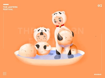 Tangyuan and Lantern Festival cute design illustration little orange panda ring water
