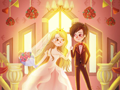 Love you like the movies flower happy illustration light lover palace pink sunshine wedding yellow