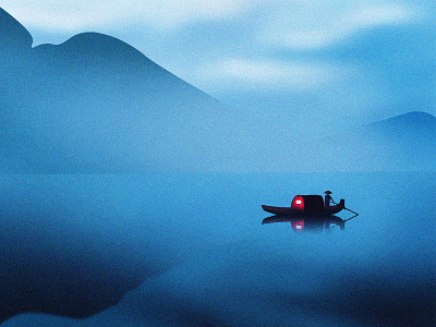 Lake night view illustration 插图 设计