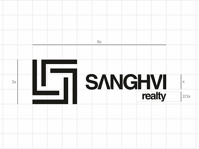 grid & proportion for Sanghvi Realty logo brandmark golden ratio gridwork grip identity kerning logo logo process logomark process proportion ratio real estate type