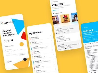 Team Study courses design ios mobile notes school sign in study ui